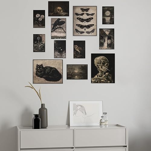 Miniatura 3 de KONGSY Juego de 12 impresiones artísticas de pared góticas victorianas sin marco, imágenes estéticas oscuras, pósteres góticos espeluznantes,