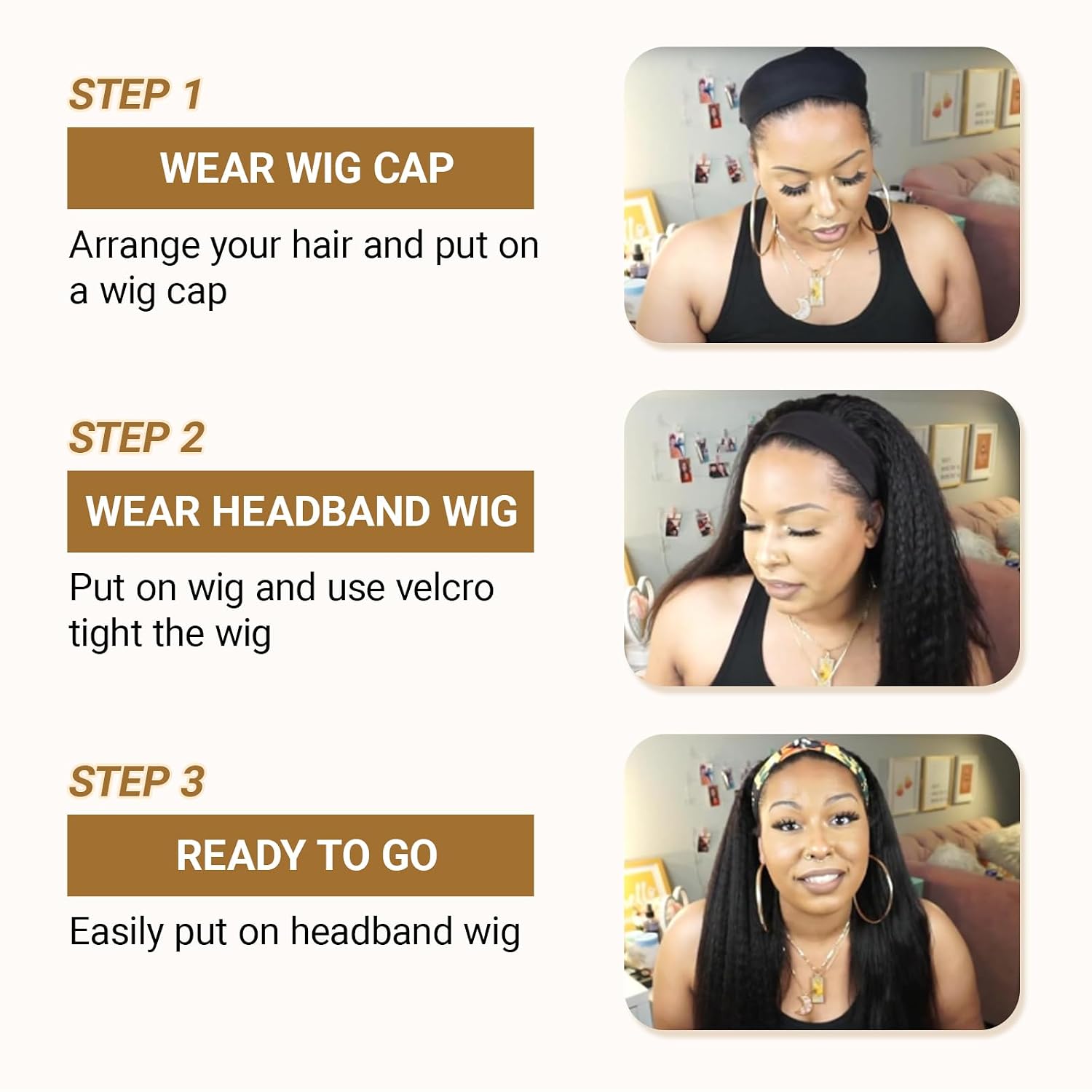 Afro Kinky Curly Wig for Black Women Soft Synthetic 180% Density Clip In Half Wig Like Human Hair Wear and Go Glueless Half Wigs with Unique Bouncy Curls (Headband Wig-Black, 22 Inch)