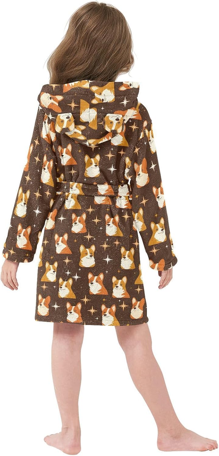 senya Celestial Corgi Cute Toddler Hooded Bathrobe Kids Soft Plush Bath Towel Robes for Boys Girls 2-12 Years