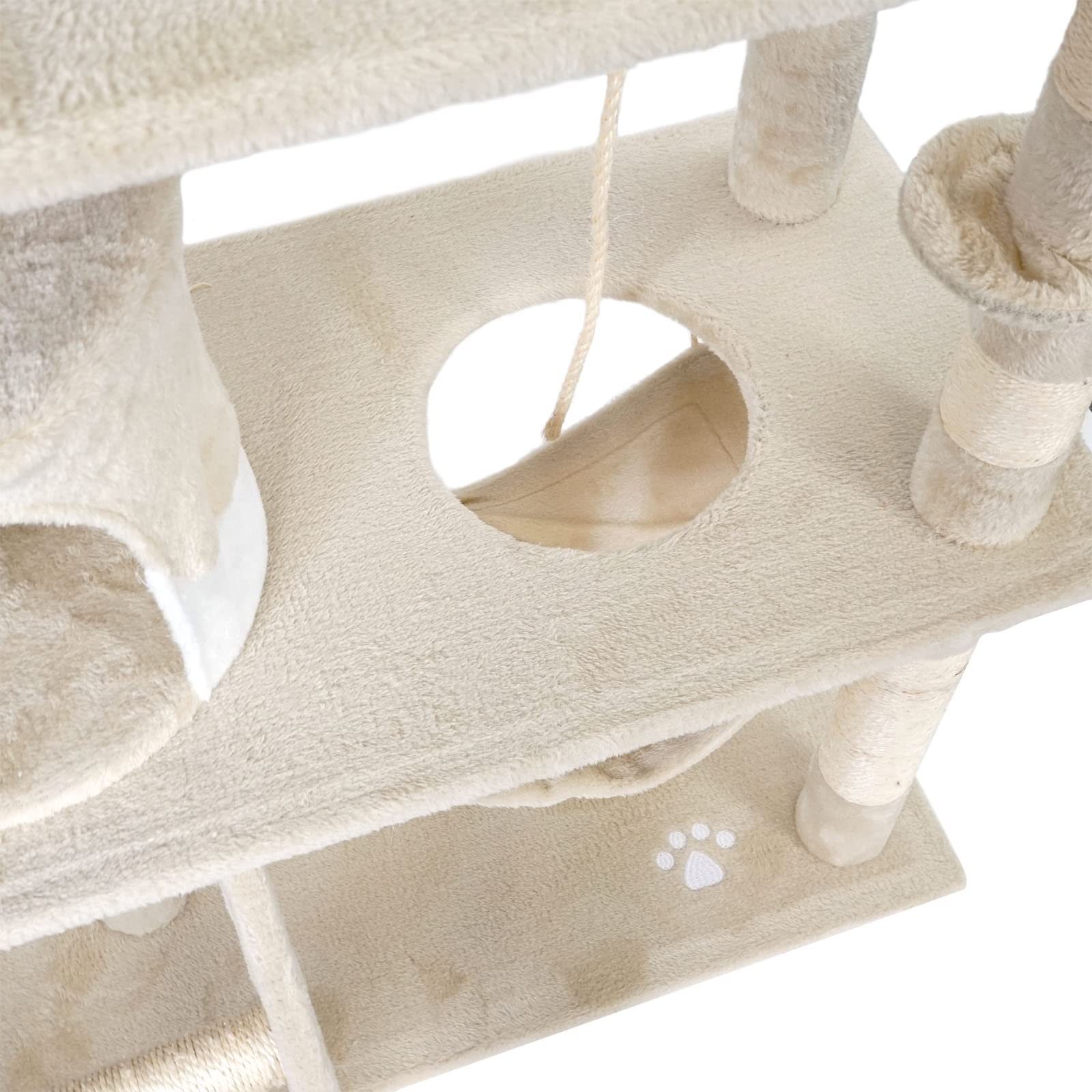 Árbol rascador para Gatos Beige/Blanco 141 cm con Plataformas y Cueva Poste de sisal para Escalar