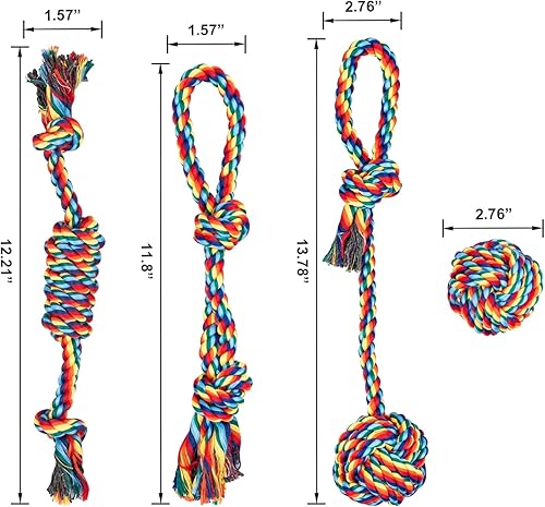 Miniatura 6 de Depets Juguete de cuerda para perro, 4 unidades surtidas de juguetes masticables para cachorros, juguete duradero con nudo de cuerda, juguetes de