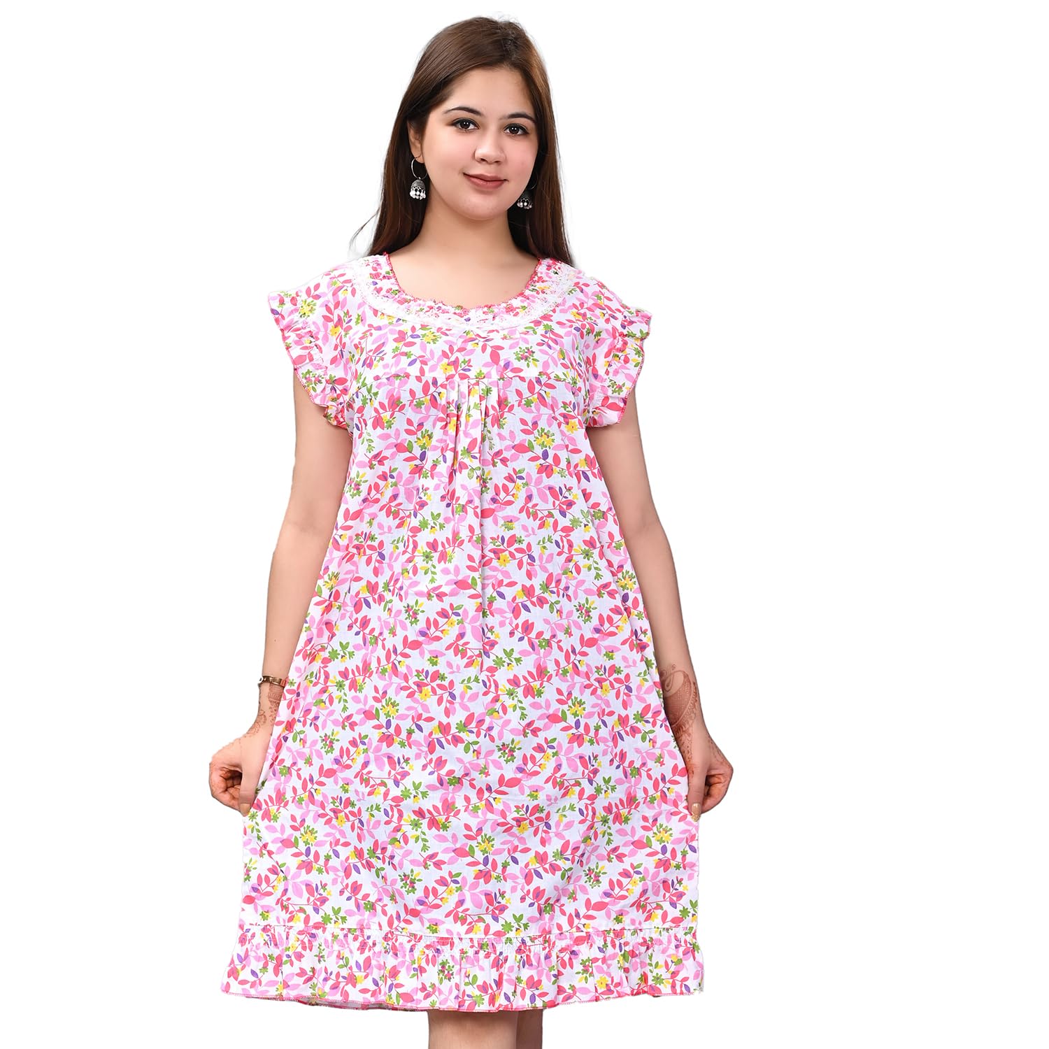 kolhua Woman midi 3/4th Short Cotton Nighty| Shortnighwear| Half Cotton Maxi| Sleeveless-picture-17