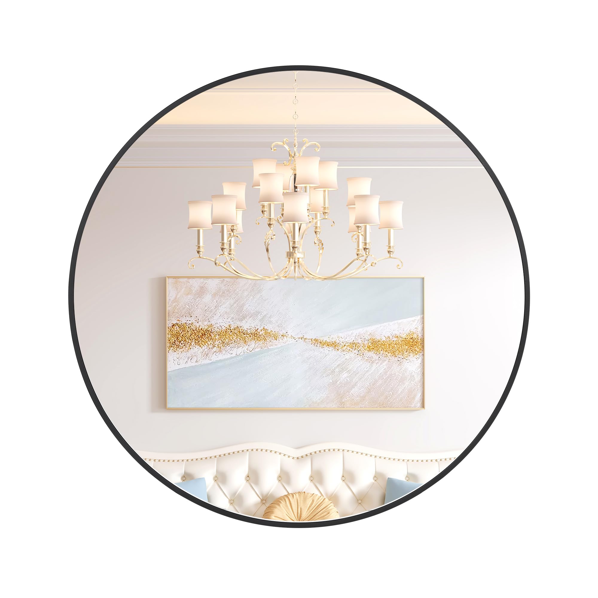 Round Mirror, 18 inch Black Round Bathroom Mirror, Modern Circle Mirror, Bathroom Mirrors for Over Sink, Wall Mirror for Entryway, Bathroom, Bedroom, Easy to Install, Matte Black (18 Inch)