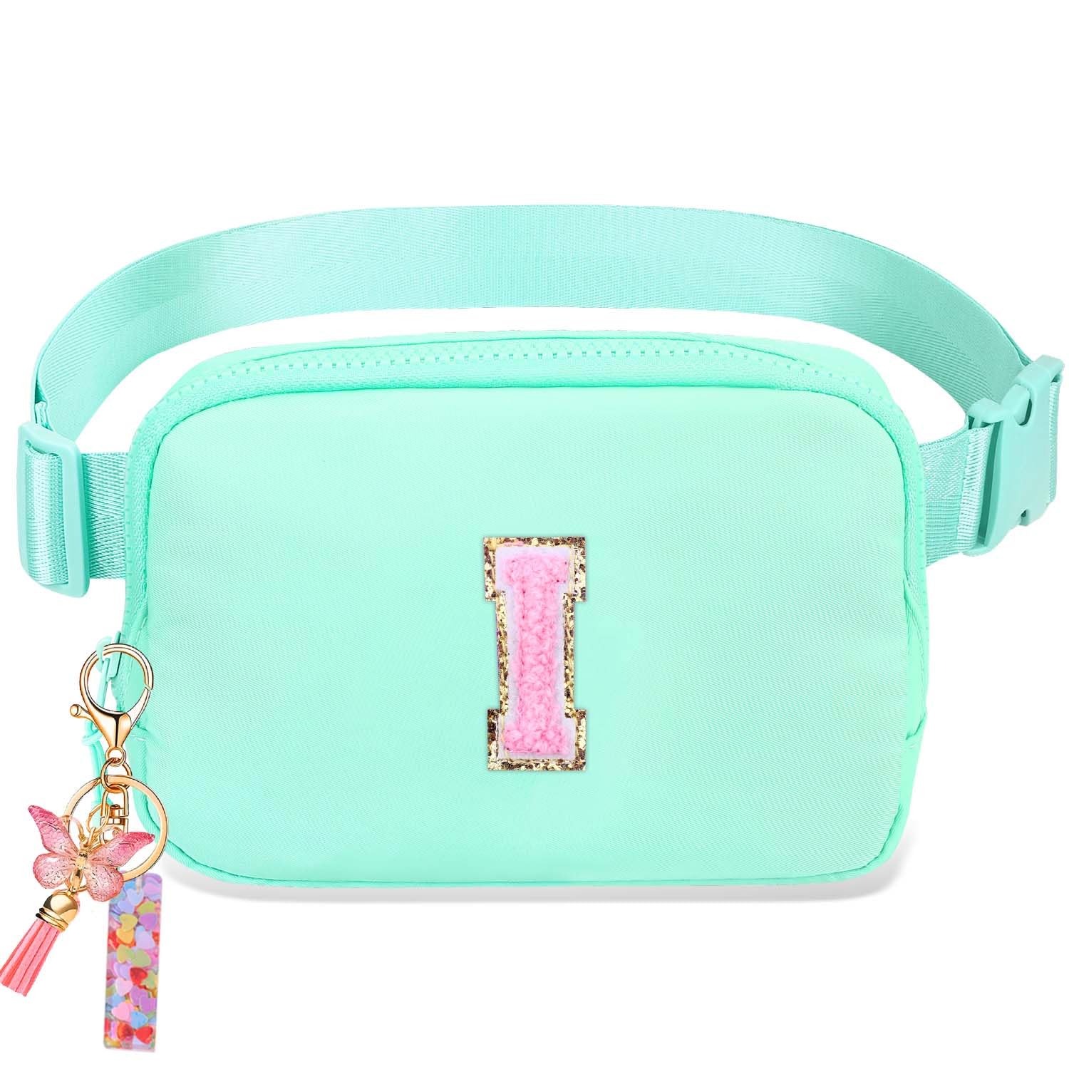 Belt Bag for Girls Gifts - Birthday Gifts for Teenager, Personalized Gifts for Mom Freind Sister Teacher, Graduation GiftsInitial Crossbody Bag Belt Bag for Women Mint Green I