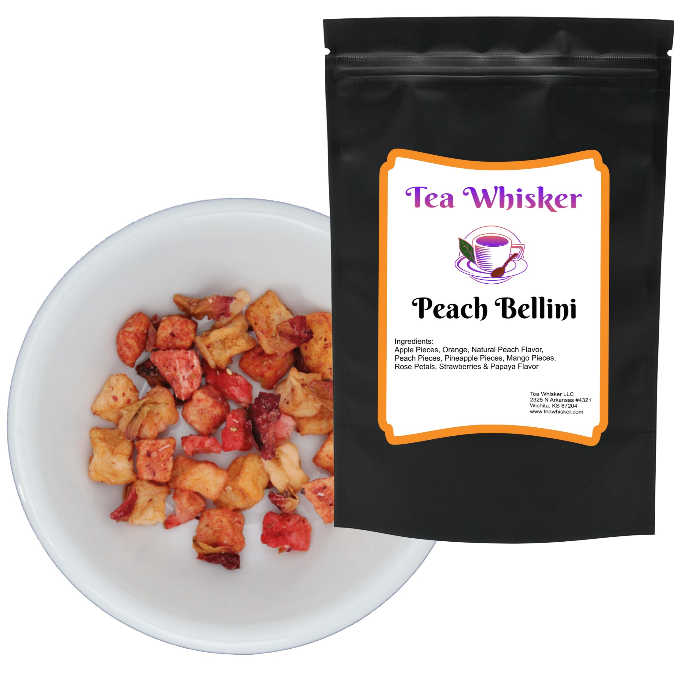 Tea Whisker 4oz Peach Bellini Loose Leaf Herbal Tea 100% Natural Ingredients Caffeine Free