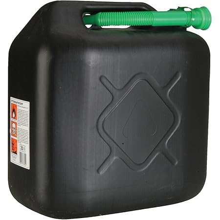 Unitec 73852 Benzinkanister, 20 l, robuster Kunststoff, schwarz, Benzinkanister für Treibstoff aller Art, mit UN Zulassung, inklusive Ausgießer
