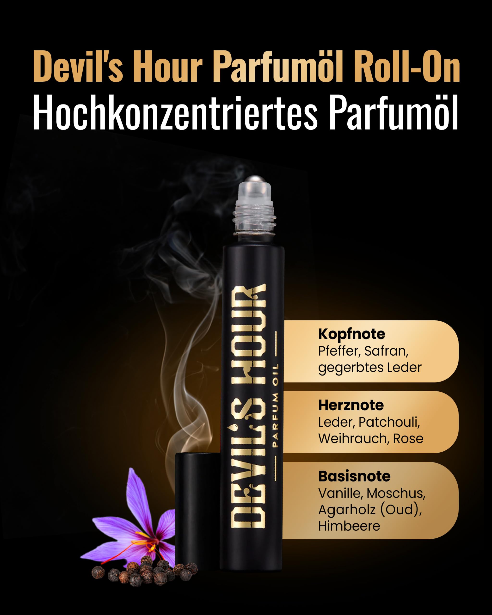 DICK JOHNSON Devil's Hour Parfumöl Roll-On 10 ml, Oud, Moschus & Vanille | Hochkonzentriertes Parfümöl ohne Wasser, präzise Dosierung, ideal für unterwegs, Reisegröße
