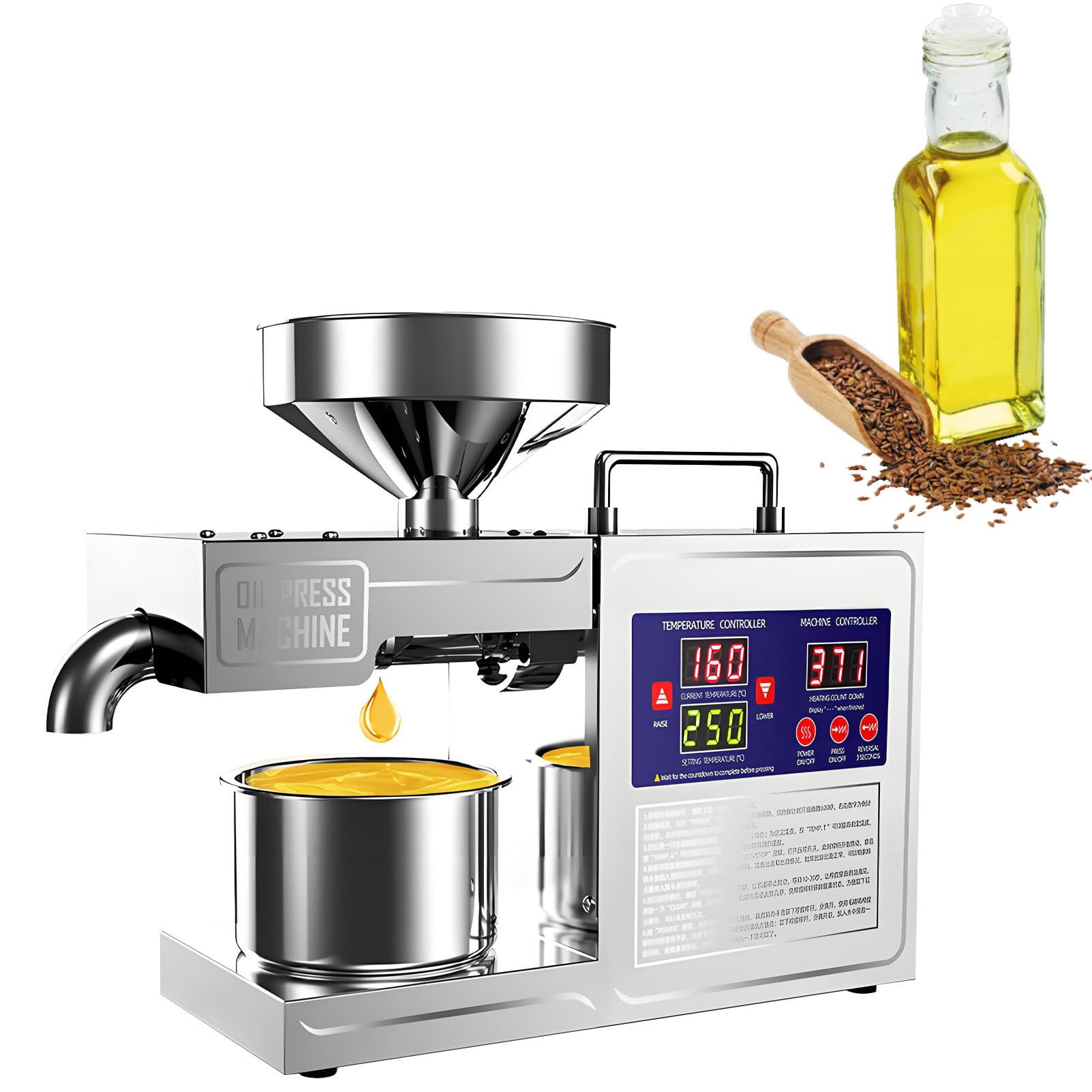 Presse à Huile électrique Automatique, Moteur sans balais, Acier Inoxydable, extracteur d'huile pour Cuisines domestiques et Professionnelles
