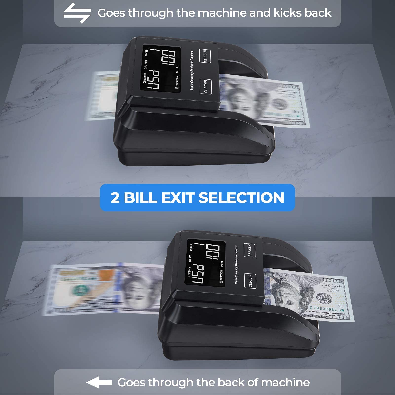 MUNBYN Portable Counterfeit Bill Detector Machine, 4 Orientation, Value