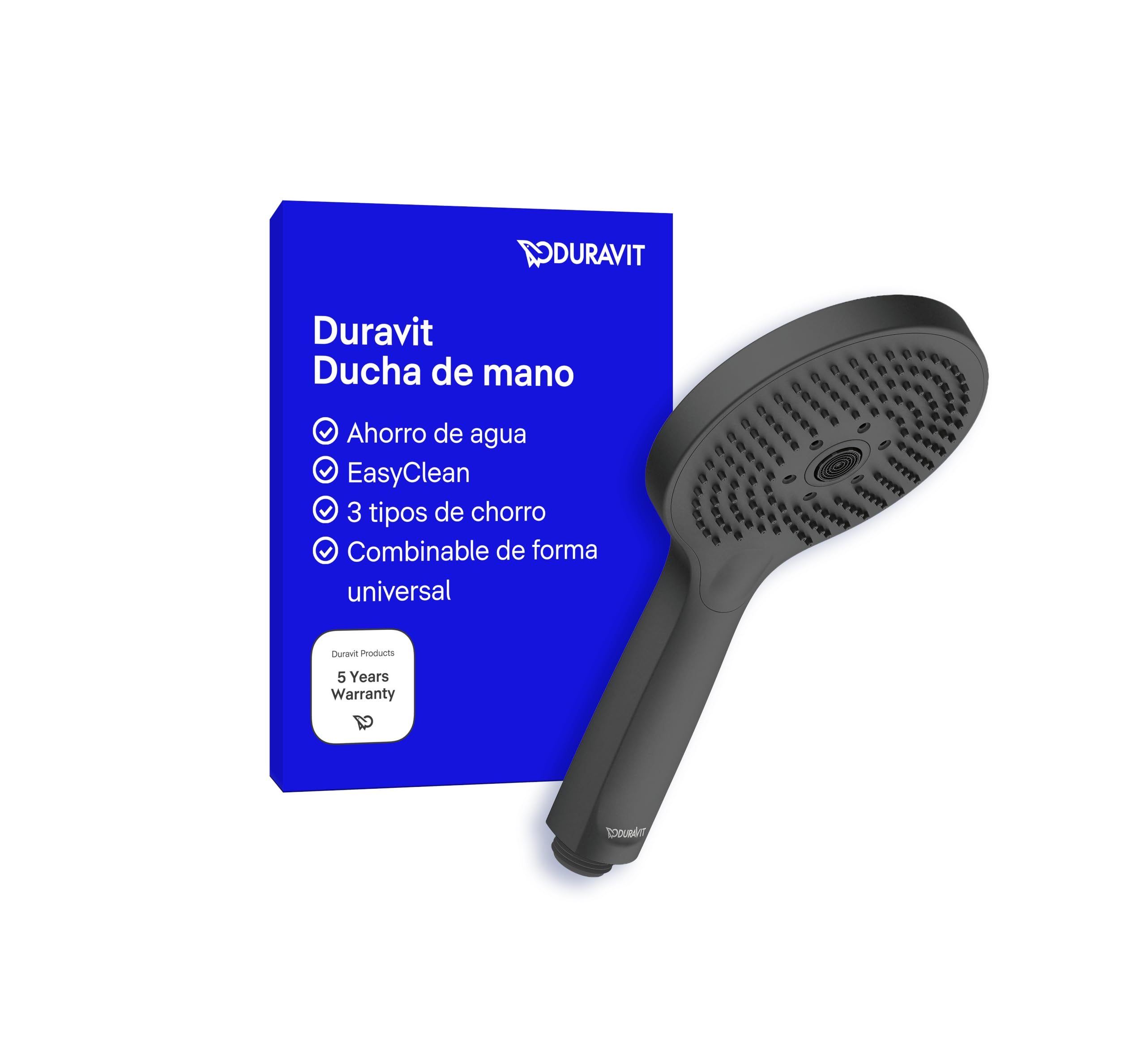 Duravit Alcachofa de ducha universal con 3 tipos de chorro (Rain, Pulse, Mono), alcachofa de ducha redonda (diámetro de 120 mm), cabezal de ducha con función MinusFlow de ahorro de agua, fácil de