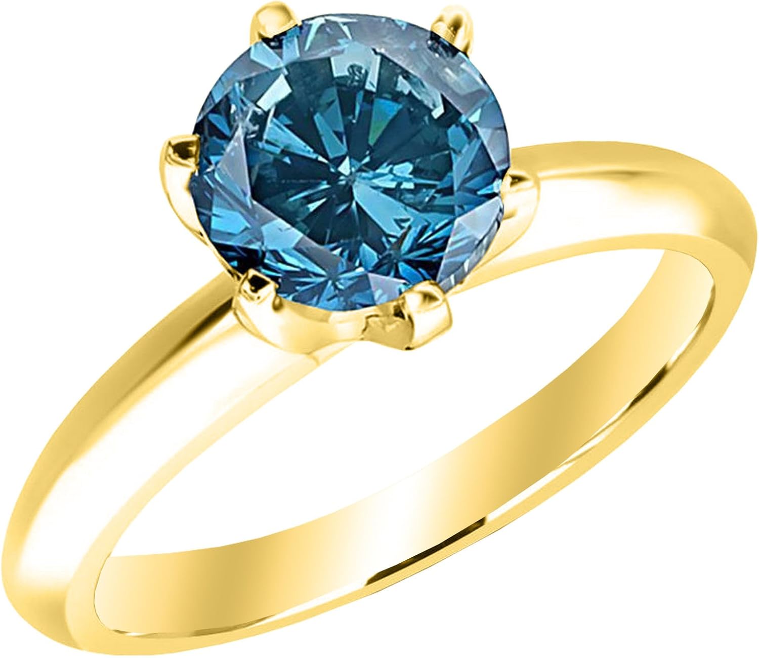 Houston Diamond District 1/2-2 Carat Total Weight Round 18K Yellow Gold Round Blue Diamond Ring (AAA Quality)