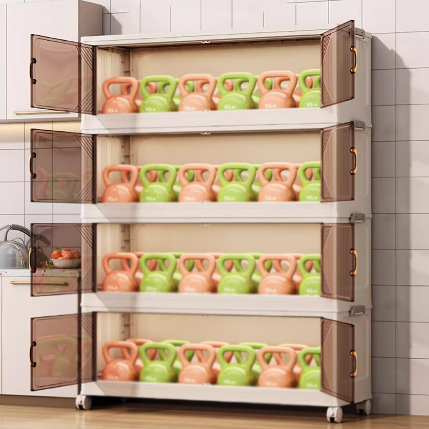 High Kitchen Cabinet on Wheels with Closed Shelves 5Tier Wine Bottle Rack Tall Storage Pantry for Kitchen Island (Size: 55cm)