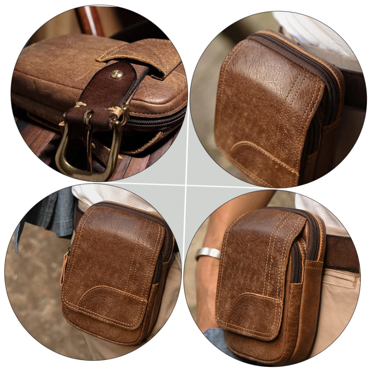 VALICLUD Riñonera de Cuero Multifuncional Marrón, Bolsa para Teléfono Móvil, Tamaño Compacto, Resistente al Desgaste, para Hombres, Uso en Deportes al Aire Libre, Senderismo y Ciclismo