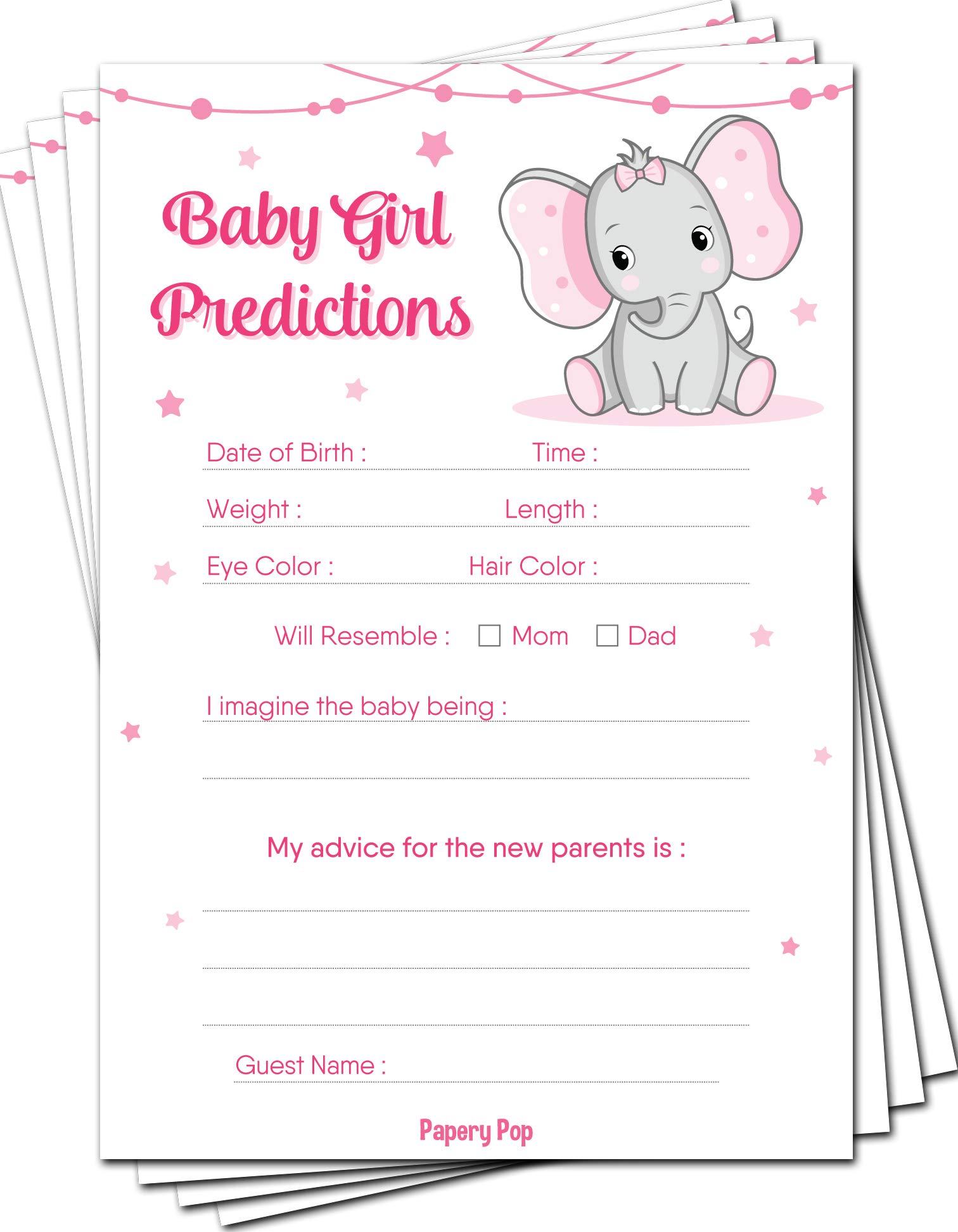 Baby Shower Tarjetas De Predicción Para - 20 Piezas (Azul/Rosa) Baby Shower  Niño, image size:1512x1944