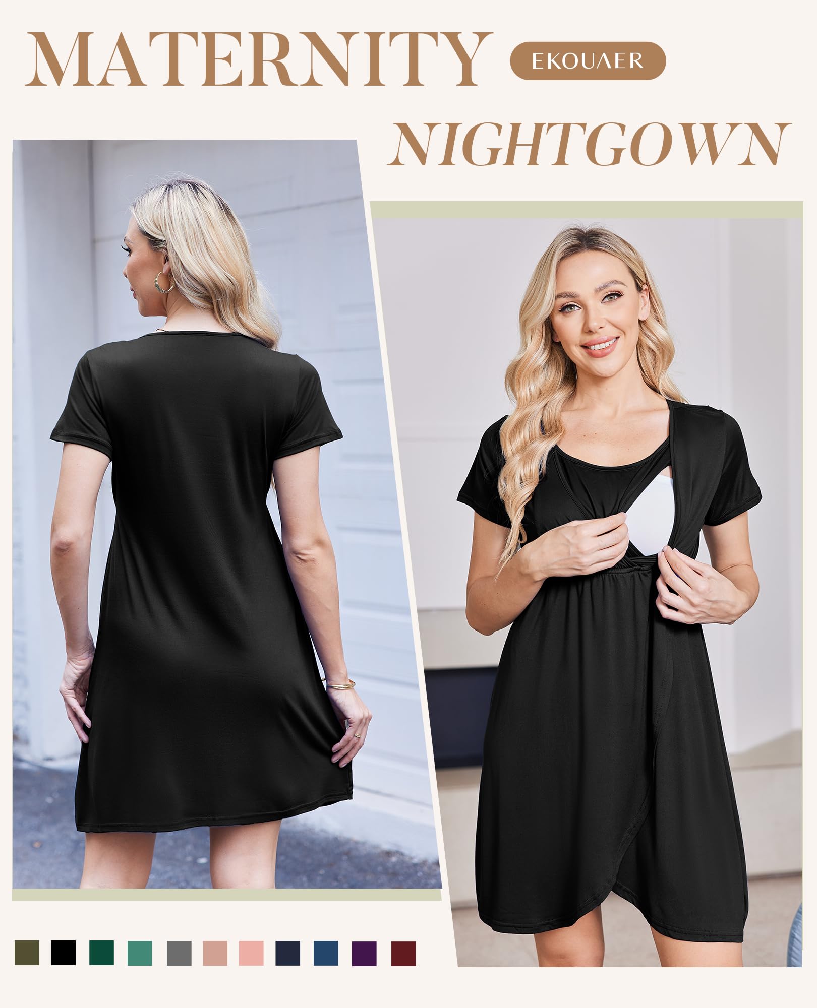 Ekouaer vestito da allattamento maternità camicia da notte donna consegno/lavoro allattamento al seno vestito da notte - - S