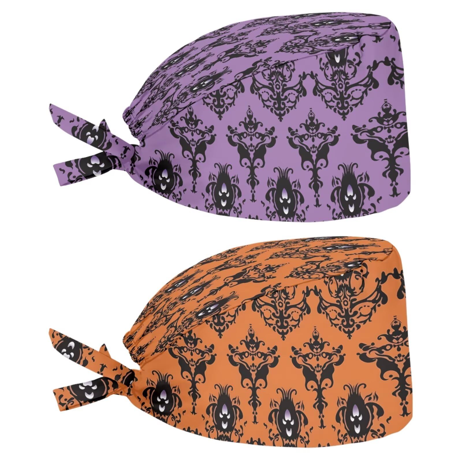 2 Pack Scrub Cap with Sweatband Adjustable Tie Back Turban Hat Headgear Beanie for Women Men Working Cap