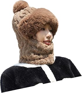 Wynrzyj Gorro de punto cálido de invierno con bufanda cubierta facial suéter de felpa grueso clima frío indispensable para mujeres esquí senderismo invierno calentador de cuello