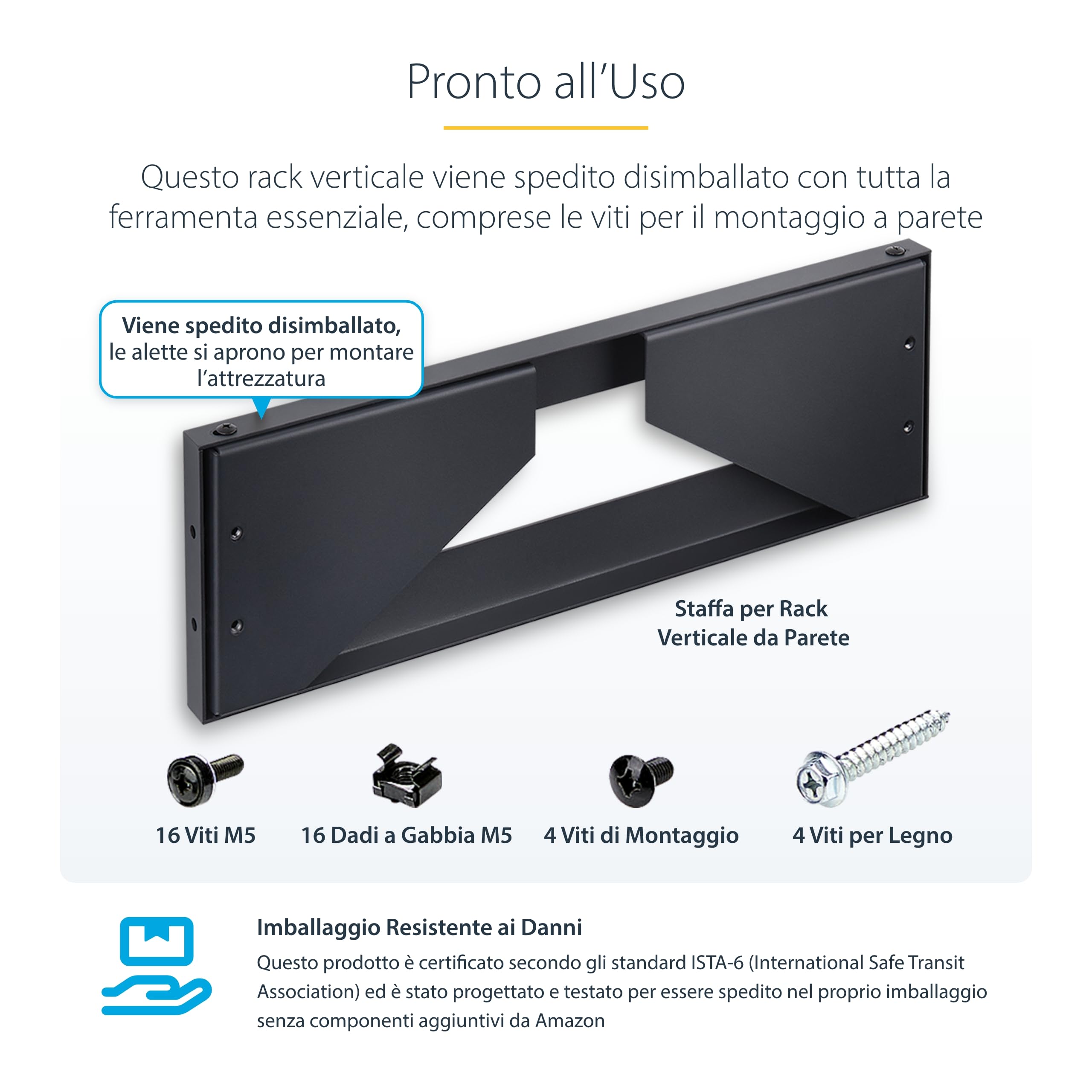 StarTech.com Staffa 4U 19" per Montaggio a Parete, Rack Verticale per Patch Panel/Server/NAS/Switch, Portata: 55kg