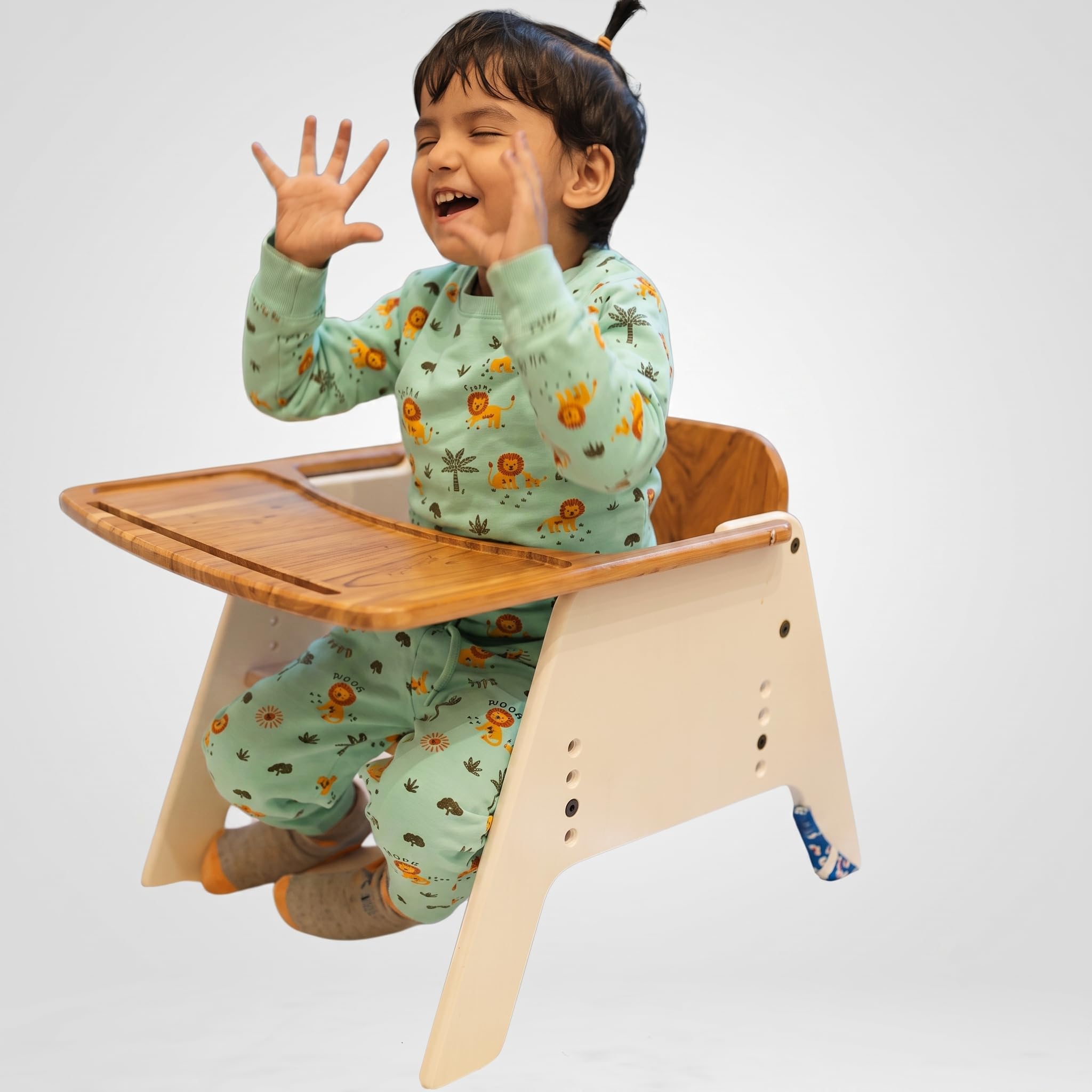 Solid Acacia Wood Kids Chair with Fixed Activity Tray, Wide Anti-Tip Base, Non-Toxic Finish, Wooden Feeding and Drawing Seat for Toddlers, Acacia Wood Kids Chair-picture-20