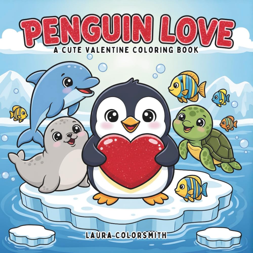 Penguin Love - A Cute Valentine Coloring Book: Valentine’s Day Coloring Book with Lovely Penguins, Hearts, and Cozy Moments for Kids (Coloring book for Valentine)