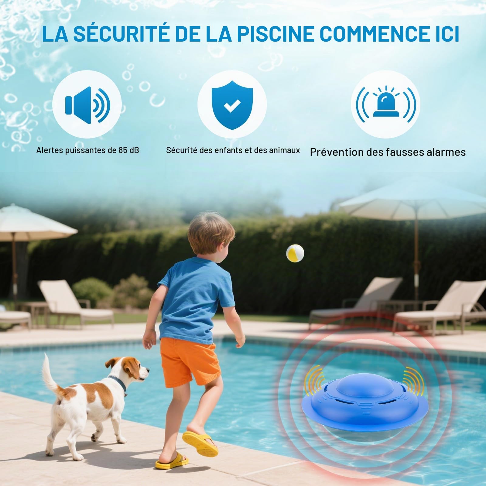 Alarme de piscine pour piscines creusées et hors sol, alarme de sécurité flottante avec alerte forte, sensibilité réglable, protection facile pour enfants et animaux domestiques, système de sécurité