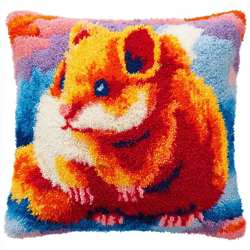 AxiangziK Pre-Printed Latch Hook Pillow Kit,Cartoon Hamster
