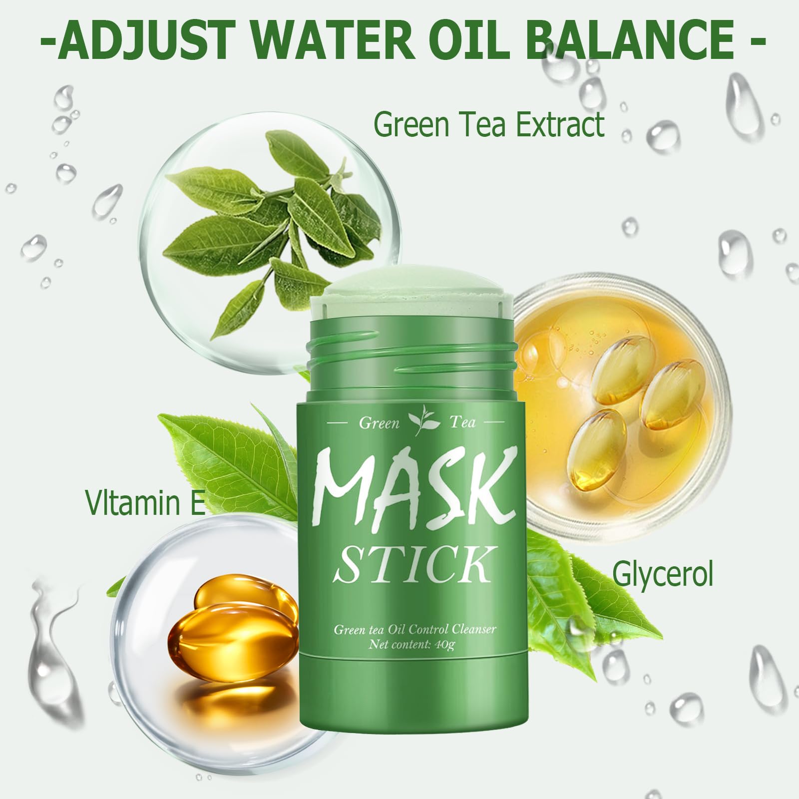 2 opakowania Green Mask Stick,Zielona herbata Oczyszczająca Maska do oczyszczania herbaty, Maska do czyszczenia i głębokiego oczyszczania, głębokie czyszczenie i kontrola oleju, dostosuj równowagę
