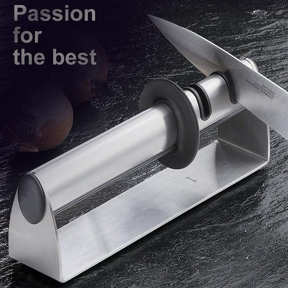 Manual Knife Sharpeners, Manual Knife Sharpener - Professional 2-Stage Knife Sharpening System，Perfect for Straight Kitchen Knives,Silver