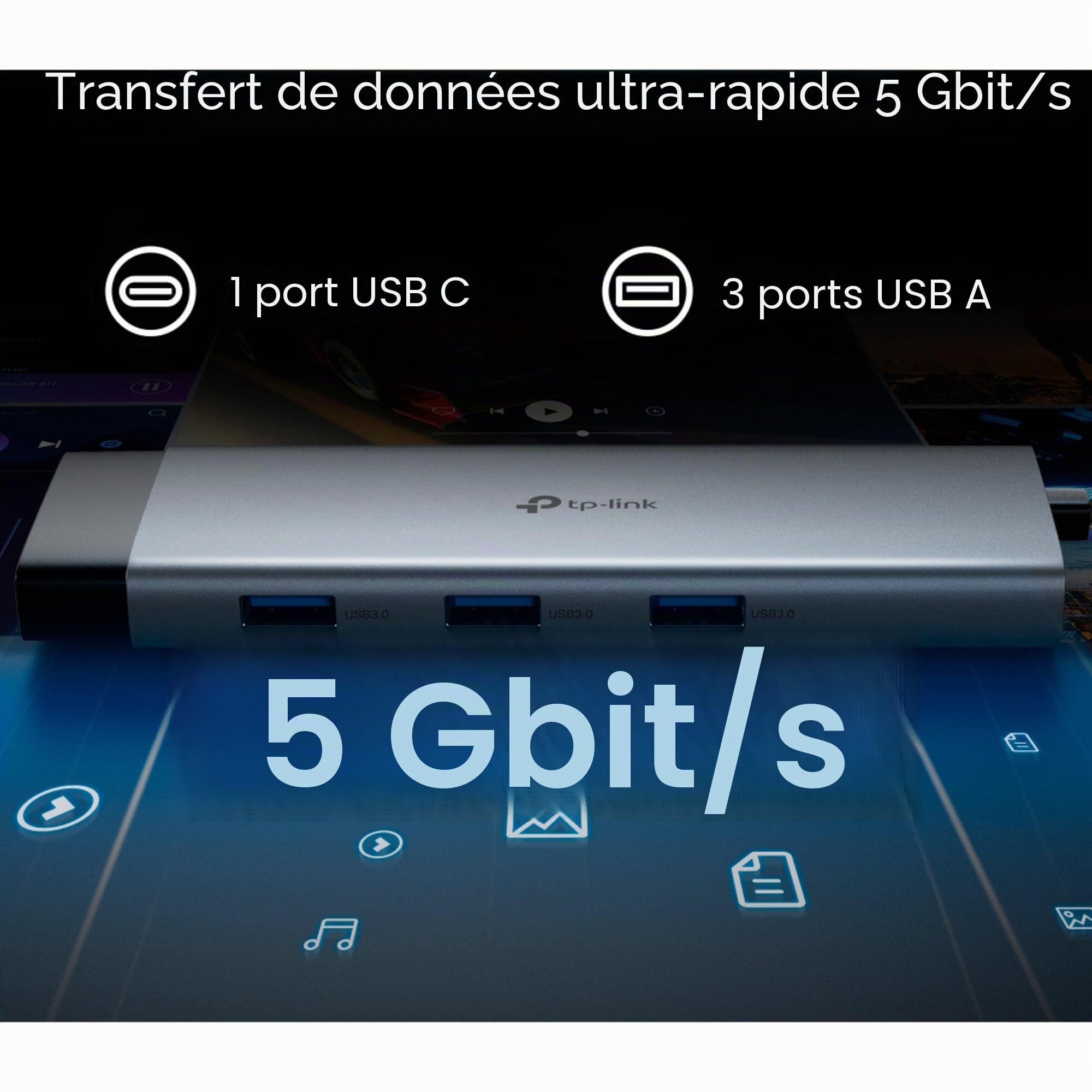 TP-Link Hub USB C HDMI 9-en-1 PD100W, UH9120C | HDMI 4K60, Ethernet, SD, USB 3.0, PD100W, idéal bureau/création de contenu, compatible Windows, Mac et Linux