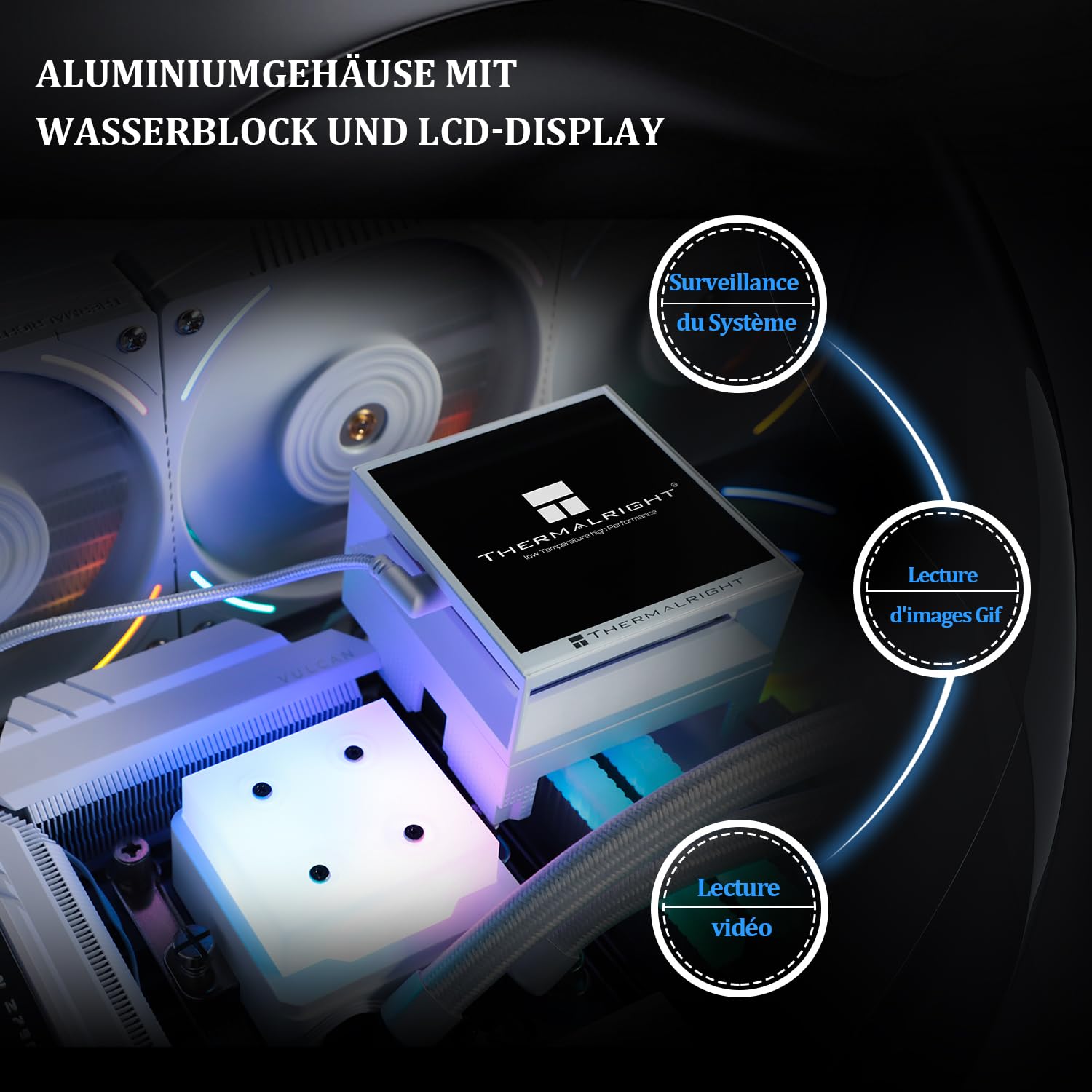 Thermalright Hyper Vision 360 ARGB Blanc AIO CPU Refroidisseur liquide, écran LCD IPS avec résolution 480x480, pour AM5 / Intel LGA1851 / 1700, écran LCD absorbant magnétique de 3,95 pouces