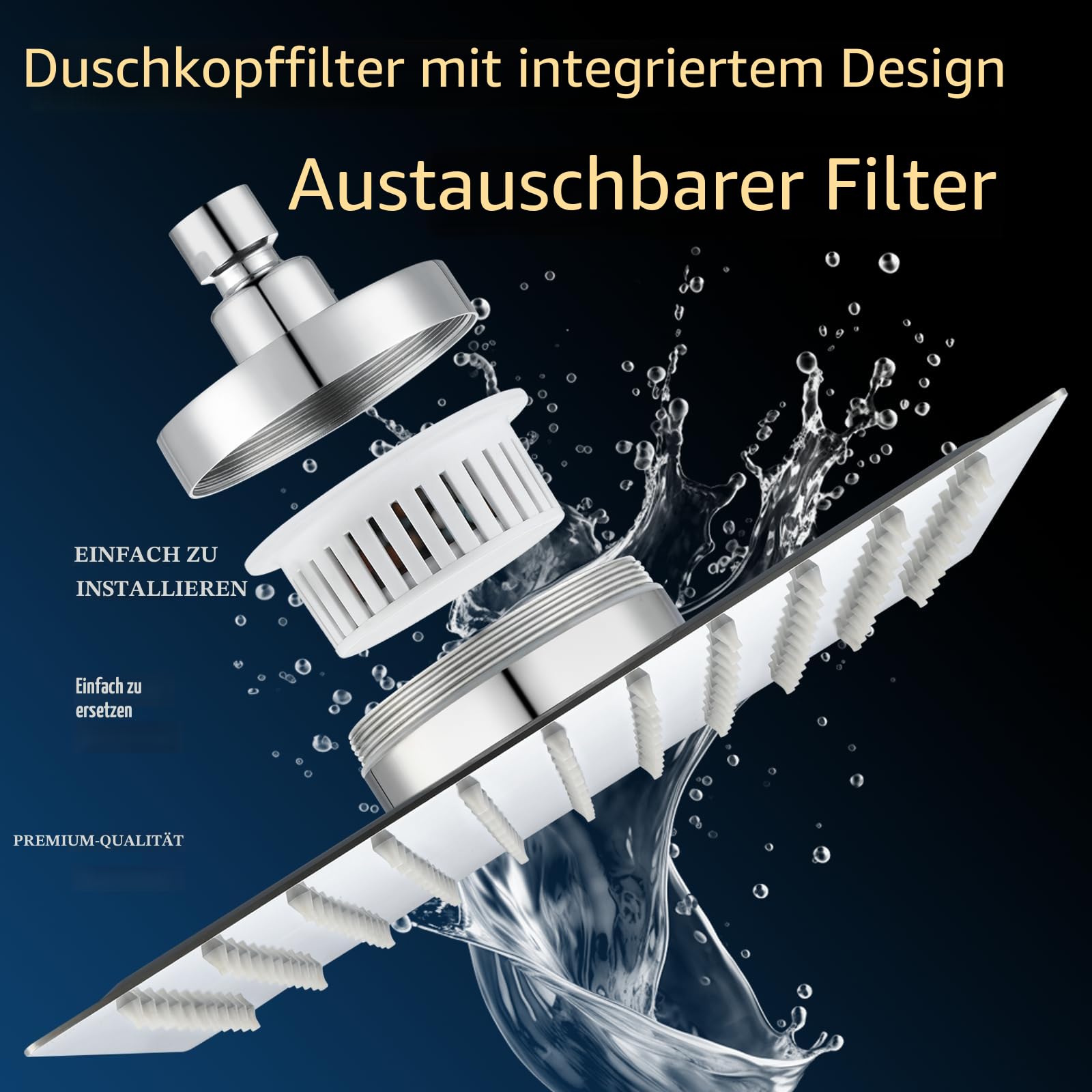 Gefilterter Duschkopf, 30cm, luxuriöser Regenduschkopf, macht hartes Wasser fest, verbessert den Zustand Ihrer Haut und Haare, Filter-integriertes Design, Chrom