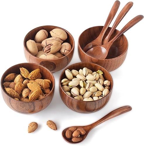 Miniatura 1 de Cuencos y cucharas pequeños de madera, 10 onzas. Cuencos de control de porciones para aperitivos, postres, cuencos japoneses para servir arroz,