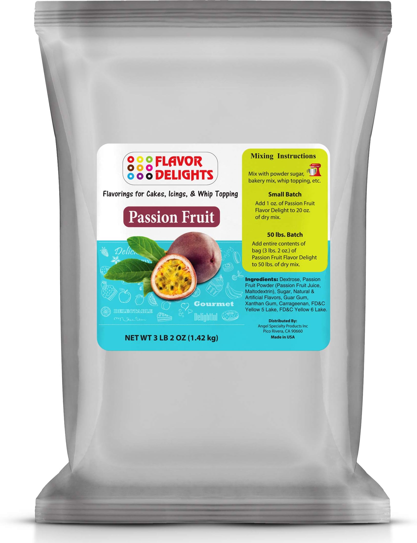 Flavor Delights by Angel Specialty Products: Flavored Powder Bakery Mix > Passion Fruit, Pistachio, Pumpkin Pie, Strawberry (Passion Fruit, 3 Pound Bag)