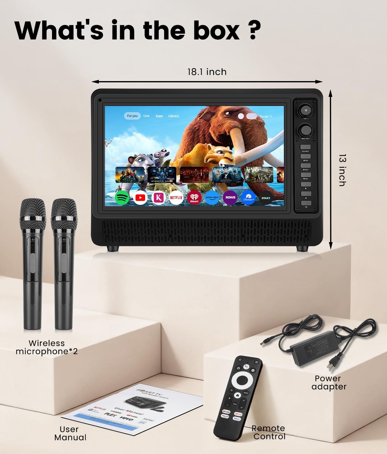 15.6 inch Smart Karaoke Machine for Adults with Lyrics Display, 200W Peak Power,Bluetooth Karaoke Speaker with 2 Microphones,Supports HDMI/USB/AUX Bluetooth Karaoke Machine for Home Party Camping - Image 6