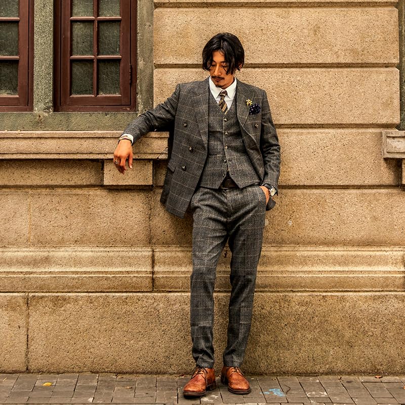 Men's Vintage Wool Blend Dress Plaid Pants Business Suit Straight Leg Casual Pants2