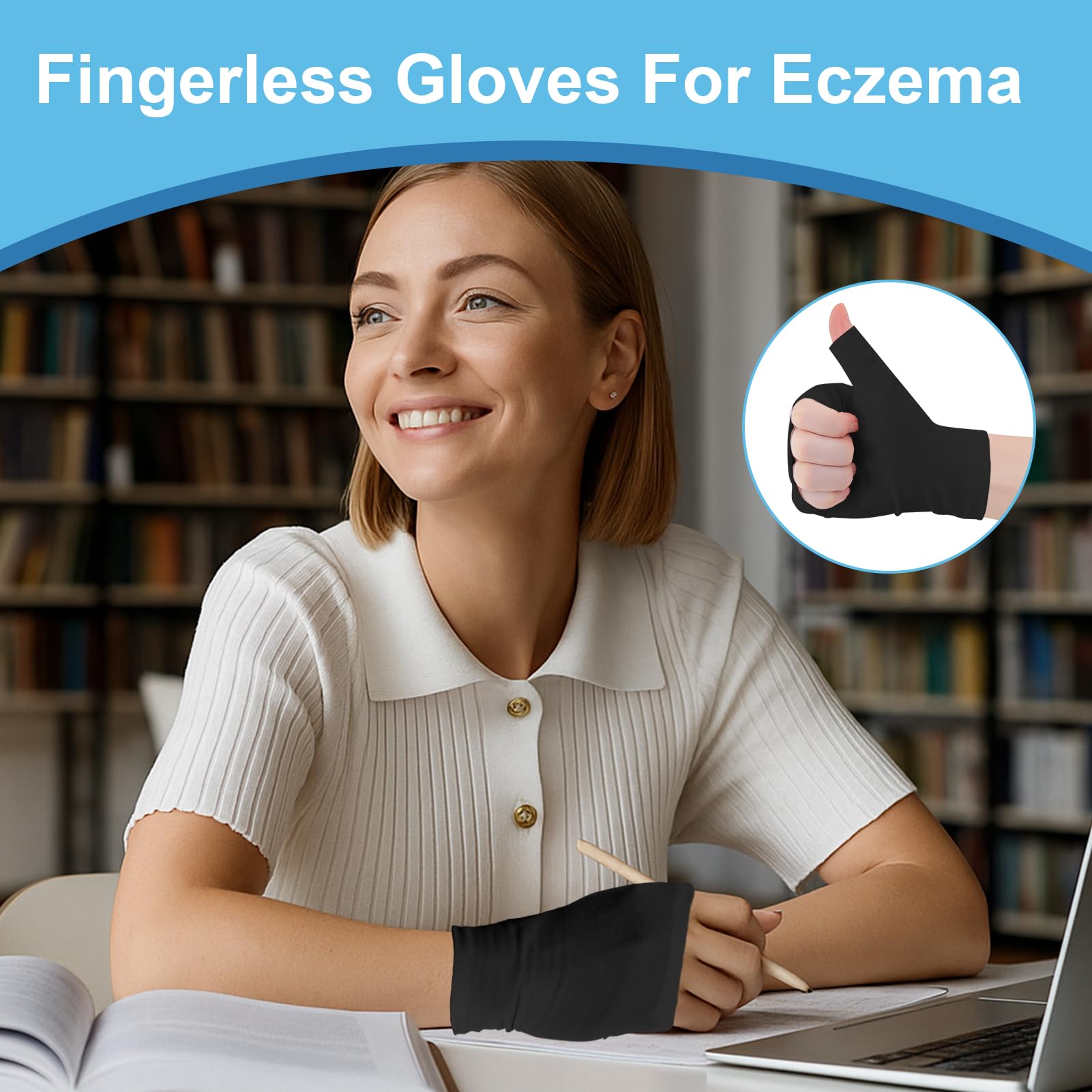 Guantes Para Eccema Sin Dedos, Suave Y CóModo Guantes Algodon Dermatologicos (Negro)