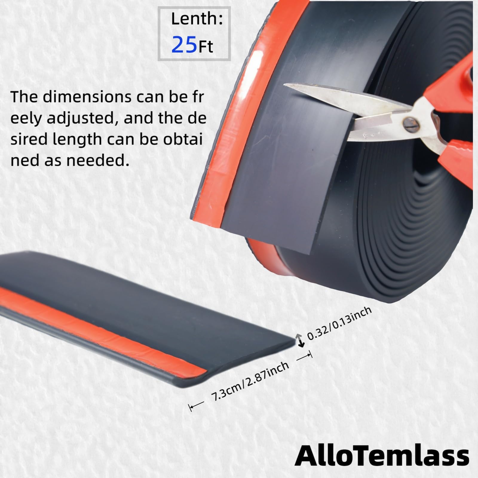 Guarnizione scorrevole per camper, 7,6 m x 2-7/8" (762 x 7,3 cm), in gomma nera, nastro adesivo per protezione da rumori/intemperie