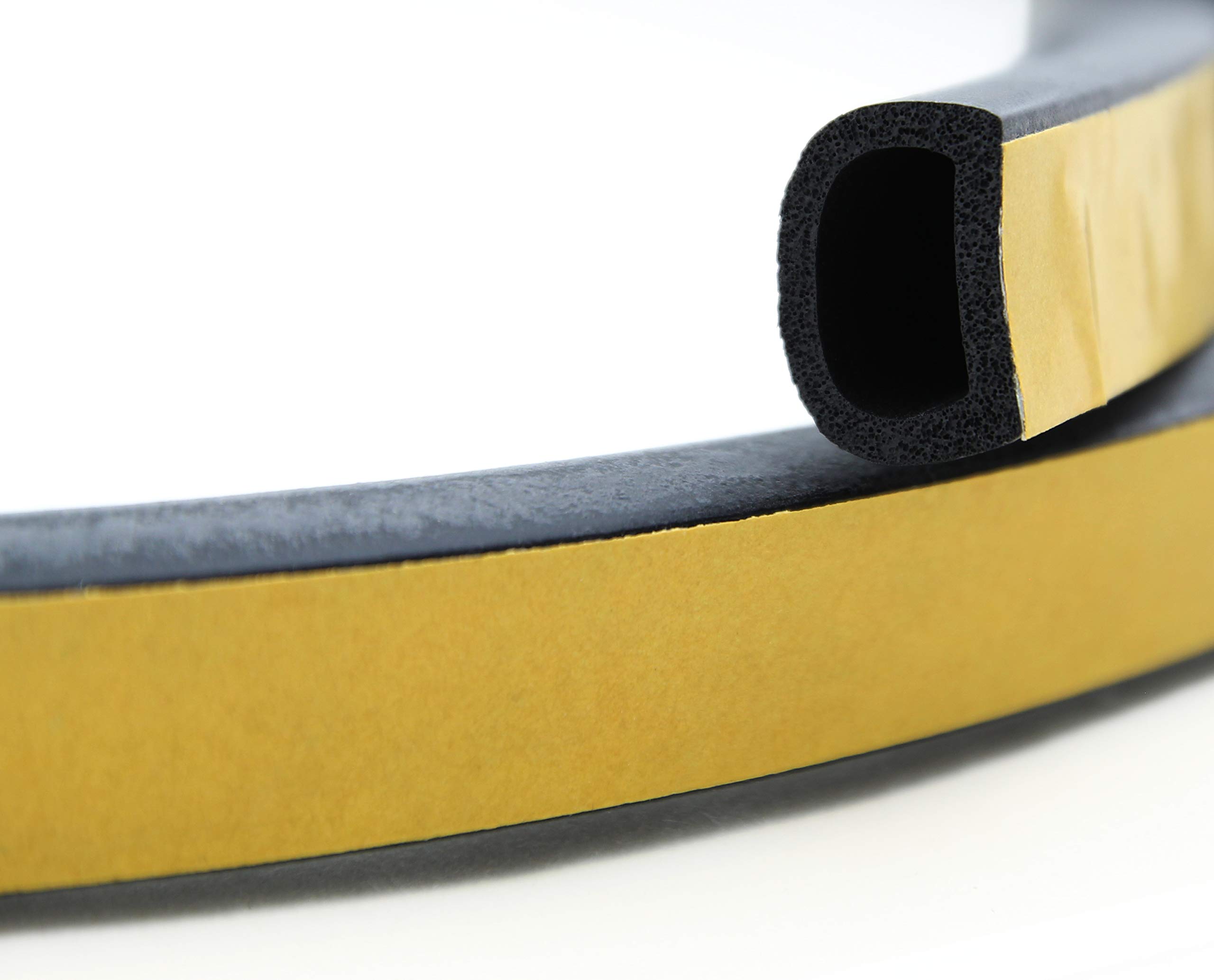 SMI-Dichtungsprofil DP1 D-Profil – Schwarz aus EPDM Moosgummi mit Klebefläche (15 Shore) – selbstklebende Tür- und Fensterdichtung, Dichtungsband (10 m)