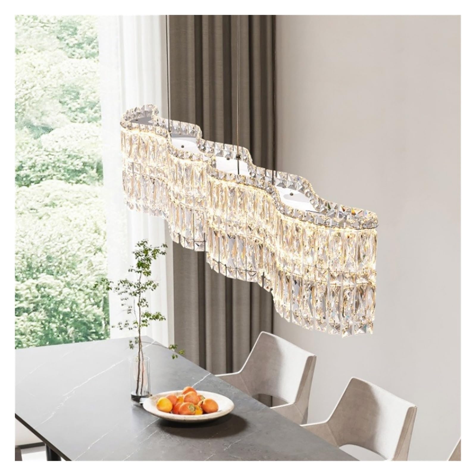 SYAXVOM Chandelier Modern LED K9 Crystal Chandeliers Lamps Villa Living Dining Room Kitchen Lighting Home Decoration Ceiling Pendant Lights Indoor(Long 100cm,Tricolor)