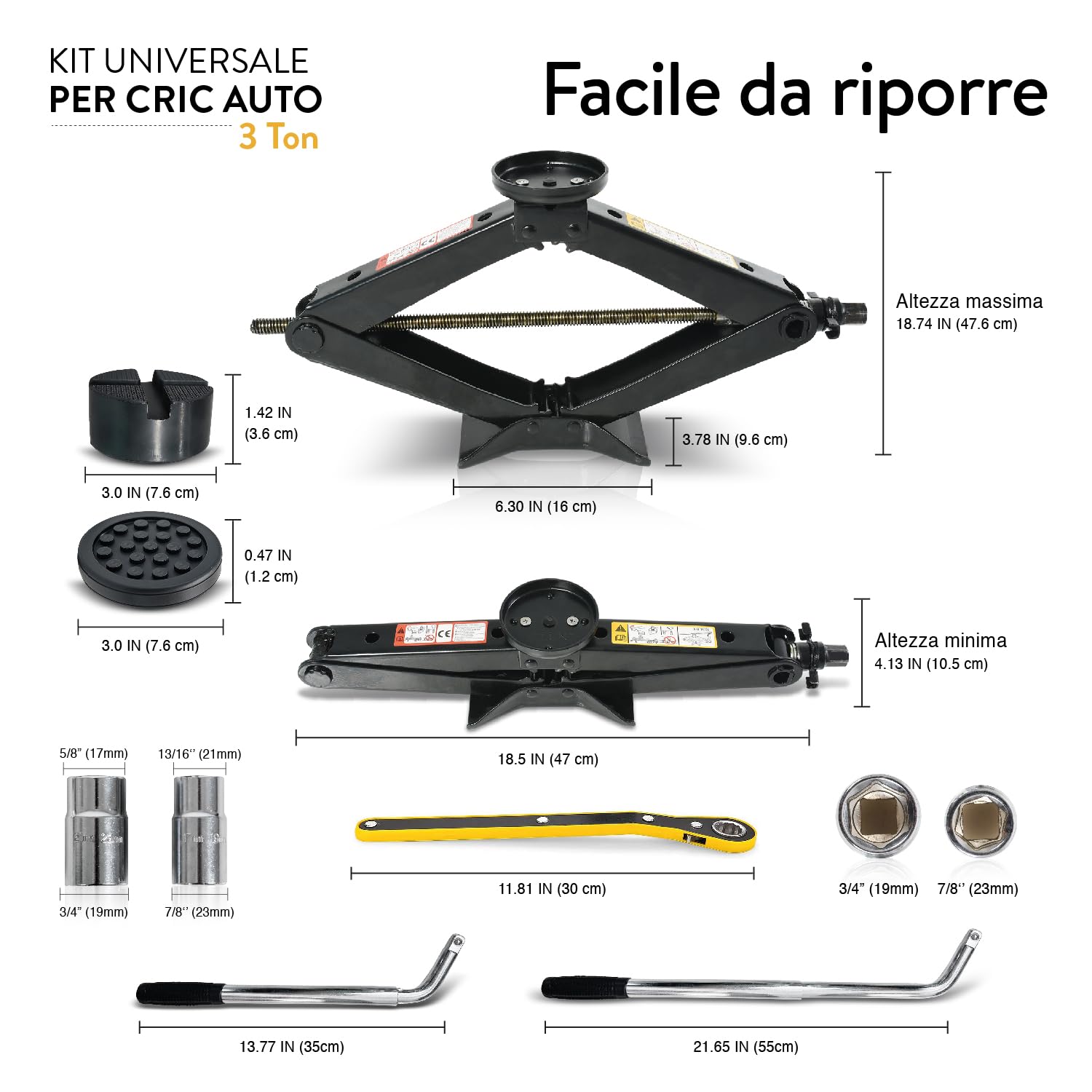 Cric per Auto 3 T | Cric a Forbice Universale Portatile per SUV