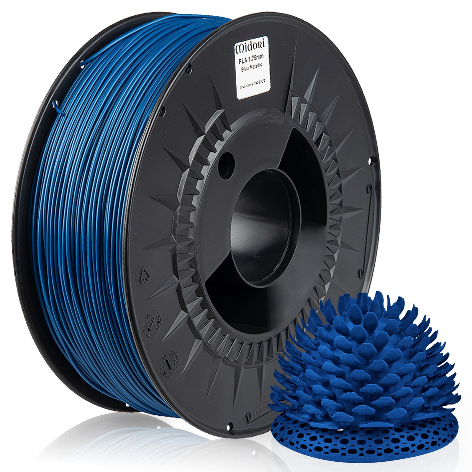 Midori® PLA Filament | 10 Stück, 1,75mm 3D-Drucker-Filament 1kg Spule in Blau Metallic| Verwicklungsfreies Filament für 3D-Drucker & Stift