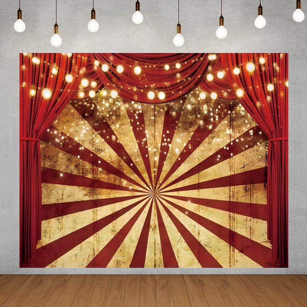 3 x 2,4 m Circo Sfondo Festa a tema Carnevale Rosso Tenda Sfondo Baby Shower Festa di Compleanno Banner Foto Booth Decorazioni Per Torte