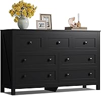 Vista 20 de WLIVE - Cómoda de granja para dormitorio, cómoda alta de madera con 5 cajones, cómoda con tirador de metal romano para sala de estar, pasillo, Negro