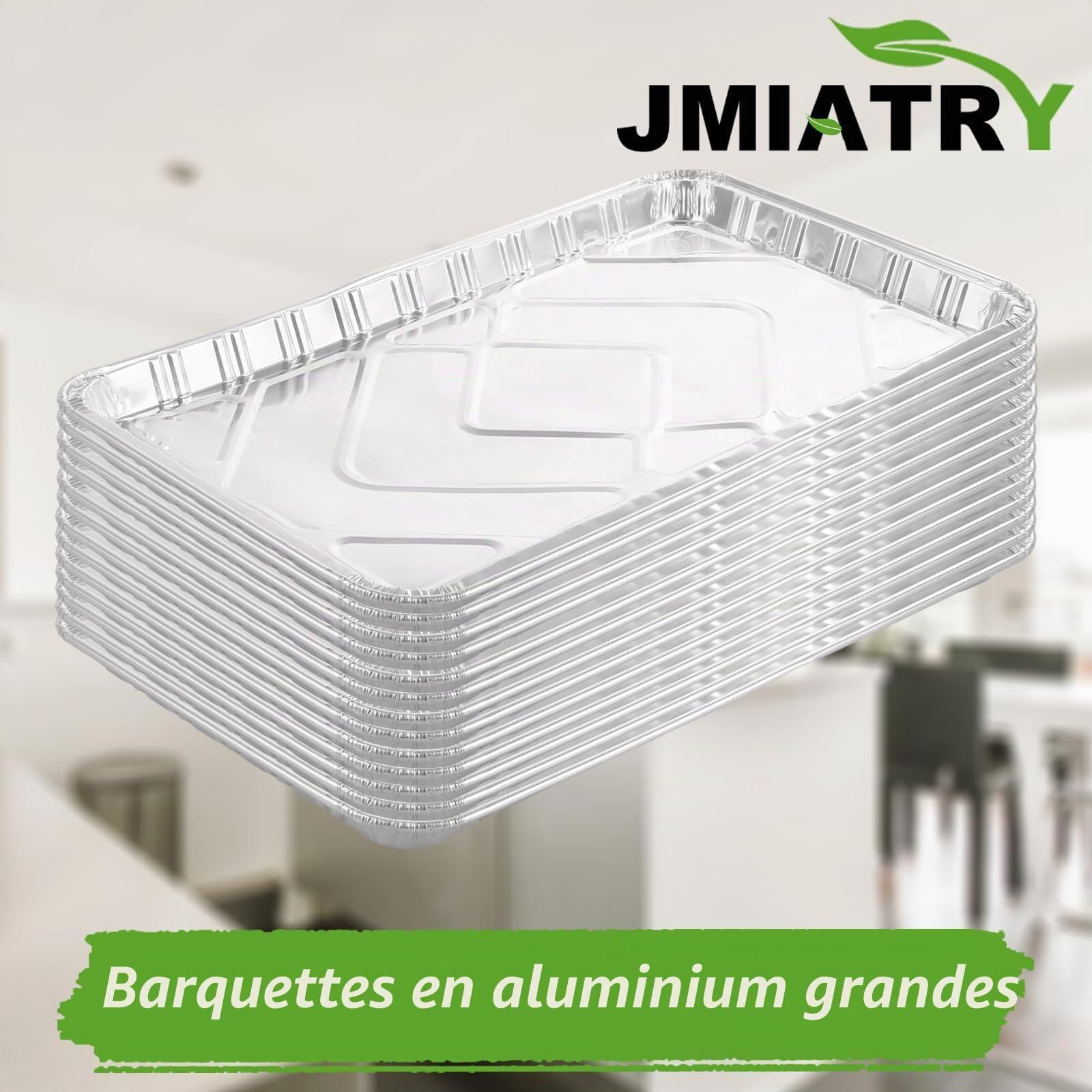 JMIATRY Lot de 25 grands plateaux jetables en aluminium - 41 x 26 x 2,5 cm - Argentés - Rectangulaires - 1500 ml - Pour pâtisserie, rôtir, barbecue et cuisine
