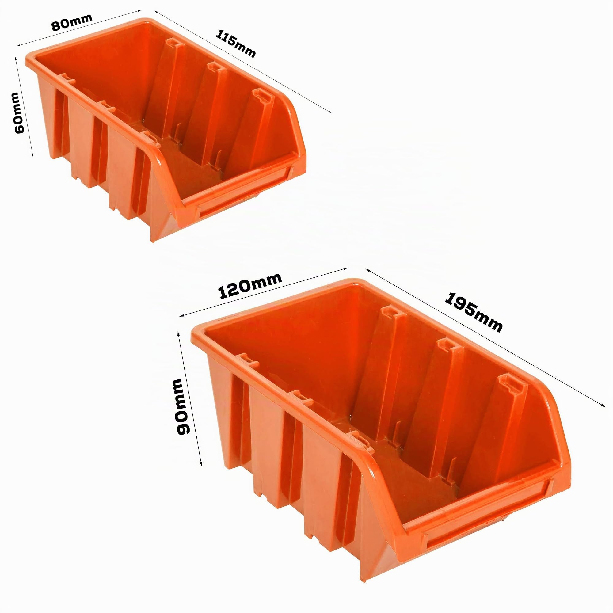 botle Set di 32 scatole impilabili da parete arancione con coperchio, pannelli porta attrezzi da muro 115 x 78 cm, per officina, garage, hobby, contenitori impilabili per scaffali da magazzino