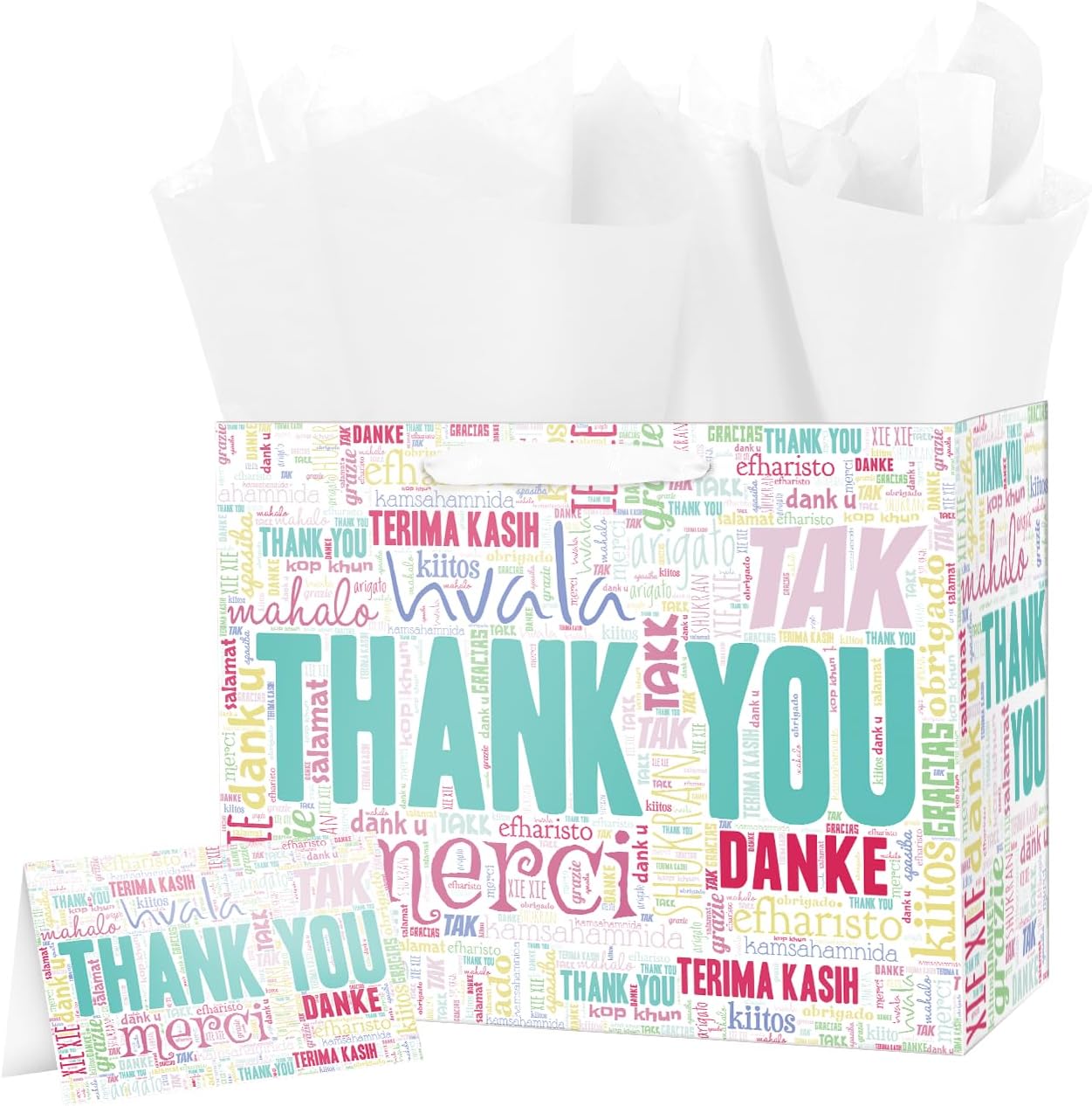 ysmile Thank You Gift Bag with Wrapping Tissue for Women Men 12.6"