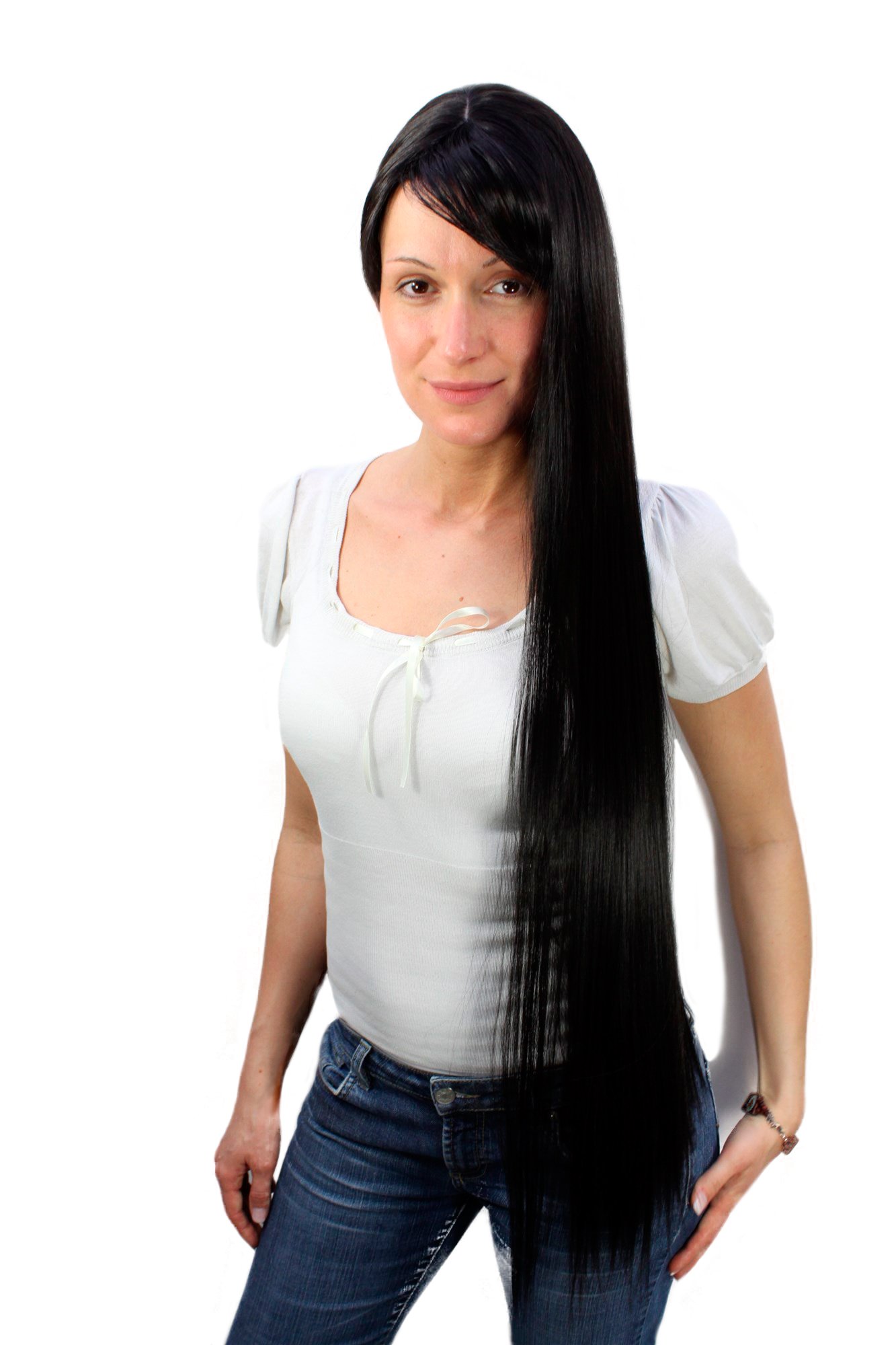 WIG ME UP Perücke 9320-2 – Schwarz, Sehr Lang & Mit Scheitel, Ca. 60 Cm