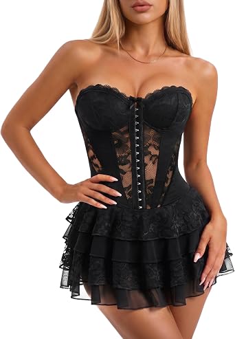 Lace Corset Dress for Women Sexy Going Out Mini Dress Built-in Shorts