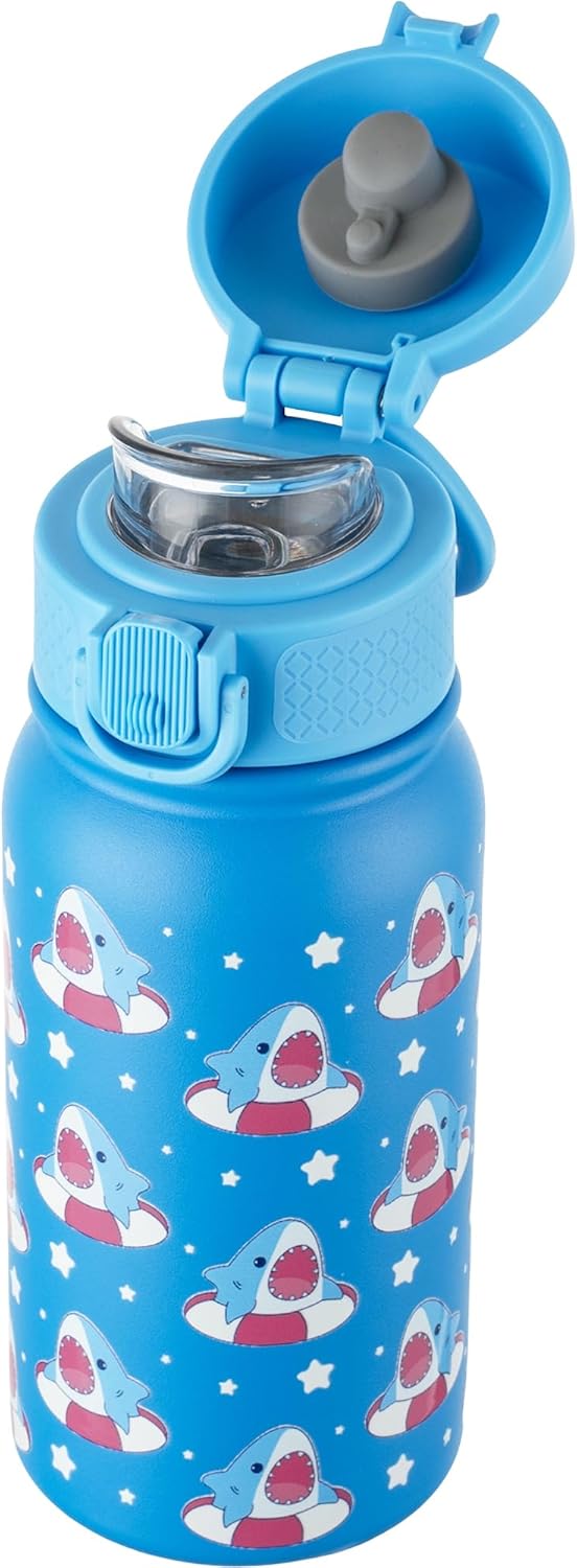 GOPPUS 12 oz Kids Water Bottle – Stainless Steel Insulated Water Bottle, BPA Free, Odorless, Durable and Reusable for School, Sports and Outdoor Activities(blue shark)