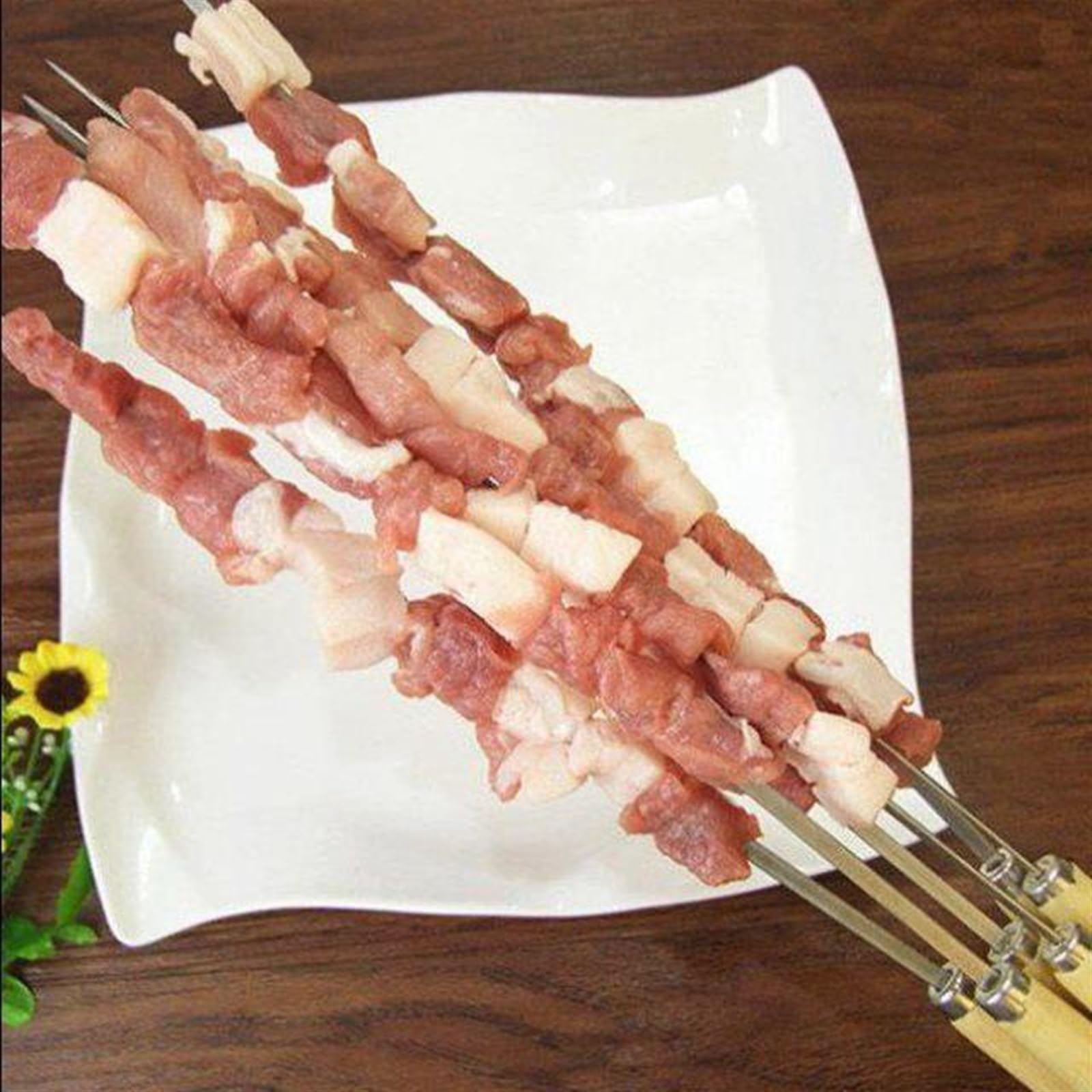 Brochetas de Kebab, Juego 20 brochetas for Barbacoa con Mango Madera, Acero Inoxidable, for, for Acampar al Aire Libre